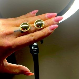 Lauren Ralph Lauren Clip On Earrings Shiny Round Gold Tone RLL Signed 18mm